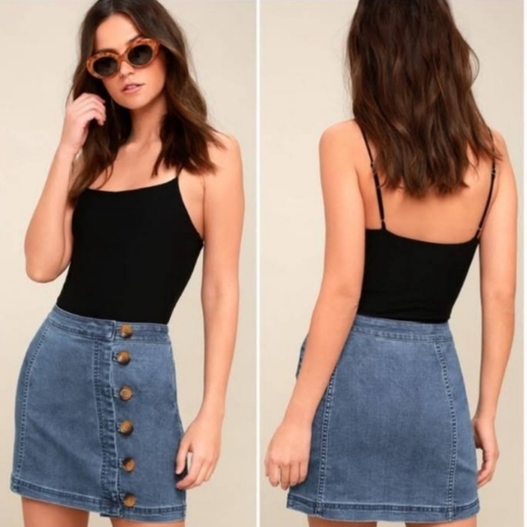 Free People Little Daisy Button Side Denim Skirt Size 6 - Picture 1 of 8